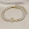 Oro Laminado Fancy Bracelet, Gold Filled Style Divino NiÃ±o and Baguette Design, with White Cubic Zirconia and White Micro Pave, Polished, Golden Finish, 03.411.0024.07 (06 MM Thickness, 7 Inches Length)
