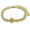 Oro Laminado Fancy Bracelet, Gold Filled Style Divino NiÃ±o and Baguette Design, with White Cubic Zirconia and White Micro Pave, Polished, Golden Finish, 03.411.0024.07 (06 MM Thickness, 7 Inches Length)