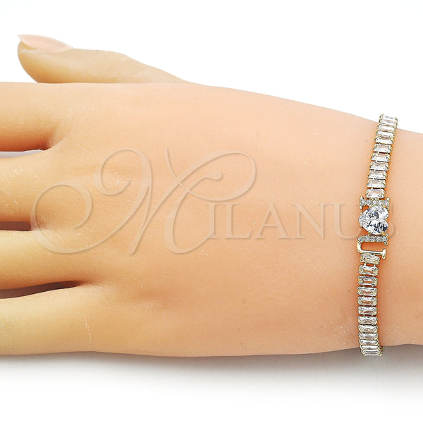 Gold Filled Bracelet — Fancy Bracelet Love and Baguette Design with White — alternate product view — SKU 156700 | Oro Laminado brazalete — elegante Bracelet Love and Baguette diseño with blanco — SKU 156700