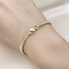 Oro Laminado Fancy Bracelet, Gold Filled Style Love and Baguette Design, with White Cubic Zirconia and White Micro Pave, Polished, Golden Finish, 03.411.0025.07 (05 MM Thickness, 7 Inches Length)