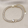 Oro Laminado Fancy Bracelet, Gold Filled Style Love and Baguette Design, with White Cubic Zirconia and White Micro Pave, Polished, Golden Finish, 03.411.0025.07 (05 MM Thickness, 7 Inches Length)