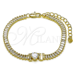Gold Filled Bracelet — Fancy Bracelet Love and Baguette Design with White — main product view — SKU 156700 | Oro Laminado brazalete — elegante Bracelet Love and Baguette diseño with blanco — SKU 156700