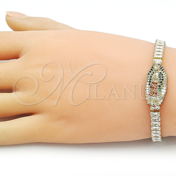 Gold Filled Bracelet — Fancy Bracelet Guadalupe and Baguette Design with White — alternate product view — SKU 156705 | Oro Laminado brazalete — elegante Bracelet Guadalupe and Baguette diseño with blanco — SKU 156705