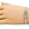 Oro Laminado Fancy Bracelet, Gold Filled Style Guadalupe and Baguette Design, with White Cubic Zirconia and Multicolor Micro Pave, Polished, Golden Finish, 03.411.0029.1.07 (06 MM Thickness, 7 Inches Length)