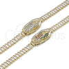 Oro Laminado Fancy Bracelet, Gold Filled Style Guadalupe and Baguette Design, with White Cubic Zirconia and Multicolor Micro Pave, Polished, Golden Finish, 03.411.0029.1.07 (06 MM Thickness, 7 Inches Length)