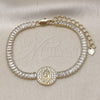 Oro Laminado Fancy Bracelet, Gold Filled Style Guadalupe and Baguette Design, with White Cubic Zirconia and White Micro Pave, Polished, Golden Finish, 03.411.0030.07