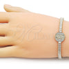 Oro Laminado Fancy Bracelet, Gold Filled Style Guadalupe and Baguette Design, with White Cubic Zirconia and White Micro Pave, Polished, Golden Finish, 03.411.0030.07 (05 MM Thickness, 7 Inches Length)