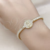 Oro Laminado Fancy Bracelet, Gold Filled Style Guadalupe and Baguette Design, with White Cubic Zirconia and White Micro Pave, Polished, Golden Finish, 03.411.0030.07 (05 MM Thickness, 7 Inches Length)