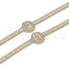 Oro Laminado Fancy Bracelet, Gold Filled Style Guadalupe and Baguette Design, with White Cubic Zirconia and White Micro Pave, Polished, Golden Finish, 03.411.0030.07 (05 MM Thickness, 7 Inches Length)