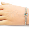 Oro Laminado Fancy Bracelet, Gold Filled Style San Judas and Baguette Design, with White Cubic Zirconia, Polished, Tricolor, 03.411.0031.1.07 (05 MM Thickness, 7 Inches Length)