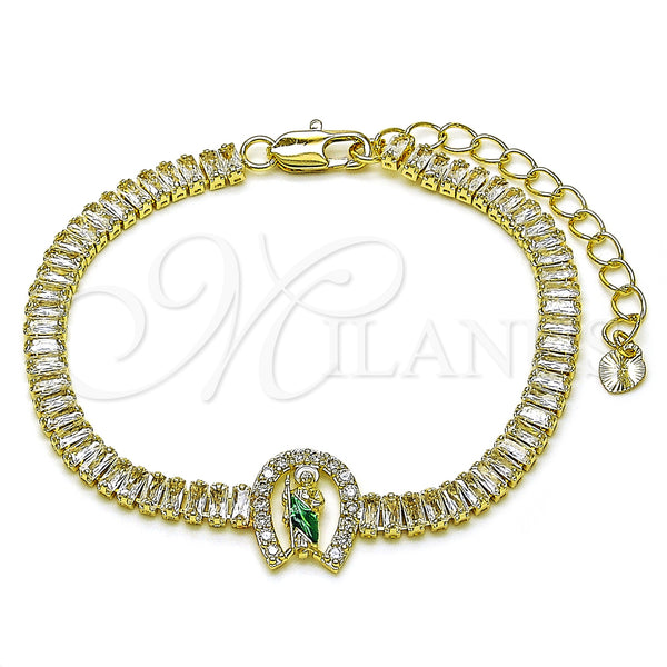 Gold Filled Bracelet — Fancy Bracelet San Judas and Baguette Design with — main product view — SKU 156709 | Oro Laminado brazalete — elegante Bracelet San Judas and Baguette diseño with — SKU 156709