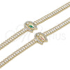 Oro Laminado Fancy Bracelet, Gold Filled Style San Judas and Baguette Design, with White Cubic Zirconia, Polished, Tricolor, 03.411.0031.1.07 (05 MM Thickness, 7 Inches Length)