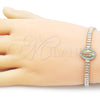 Oro Laminado Fancy Bracelet, Gold Filled Style San Judas and Baguette Design, with White Cubic Zirconia, Polished, Tricolor, 03.411.0032.07 (05 MM Thickness, 7 Inches Length)
