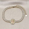 Oro Laminado Fancy Bracelet, Gold Filled Style San Judas and Baguette Design, with White Cubic Zirconia, Polished, Tricolor, 03.411.0032.07 (05 MM Thickness, 7 Inches Length)