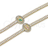 Oro Laminado Fancy Bracelet, Gold Filled Style San Judas and Baguette Design, with White Cubic Zirconia, Polished, Tricolor, 03.411.0032.07 (05 MM Thickness, 7 Inches Length)
