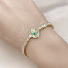 Oro Laminado Fancy Bracelet, Gold Filled Style San Judas and Baguette Design, with White Cubic Zirconia, Polished, Tricolor, 03.411.0032.1.07 (05 MM Thickness, 7 Inches Length)