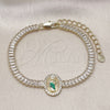 Oro Laminado Fancy Bracelet, Gold Filled Style San Judas and Baguette Design, with White Cubic Zirconia, Polished, Tricolor, 03.411.0032.1.07 (05 MM Thickness, 7 Inches Length)
