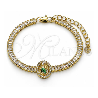Oro Laminado Fancy Bracelet, Gold Filled Style San Judas and Baguette Design, with White Cubic Zirconia, Polished, Tricolor, 03.411.0032.1.07 (05 MM Thickness, 7 Inches Length)