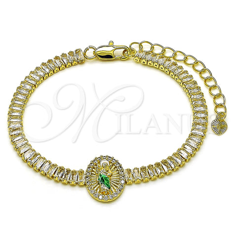 Oro Laminado Fancy Bracelet, Gold Filled Style San Judas and Baguette Design, with White Cubic Zirconia, Polished, Tricolor, 03.411.0032.1.07 (05 MM Thickness, 7 Inches Length)
