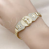 Oro Laminado Fancy Bracelet, Gold Filled Style San Benito and Bismark Design, with White Cubic Zirconia, Polished, Golden Finish, 03.411.0038.08 (07 MM Thickness, 8 Inches Length)