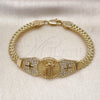 Oro Laminado Fancy Bracelet, Gold Filled Style San Benito and Bismark Design, with White Cubic Zirconia, Polished, Golden Finish, 03.411.0038.08 (07 MM Thickness, 8 Inches Length)