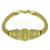 Oro Laminado Fancy Bracelet, Gold Filled Style San Benito and Bismark Design, with White Cubic Zirconia, Polished, Golden Finish, 03.411.0038.08 (07 MM Thickness, 8 Inches Length)