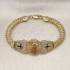 Oro Laminado Fancy Bracelet, Gold Filled Style San Benito and Bismark Design, with White Cubic Zirconia, Polished, Tricolor, 03.411.0038.1.08 (07 MM Thickness, 8 Inches Length)