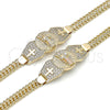 Oro Laminado Fancy Bracelet, Gold Filled Style San Benito and Bismark Design, with White Cubic Zirconia, Polished, Tricolor, 03.411.0038.1.08 (07 MM Thickness, 8 Inches Length)