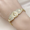 Oro Laminado Fancy Bracelet, Gold Filled Style San Judas and Bismark Design, with White Cubic Zirconia, Polished, Golden Finish, 03.411.0040.08 (07 MM Thickness, 8 Inches Length)