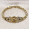 Oro Laminado Fancy Bracelet, Gold Filled Style San Judas and Bismark Design, with White Cubic Zirconia, Polished, Golden Finish, 03.411.0040.08 (07 MM Thickness, 8 Inches Length)
