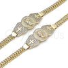Oro Laminado Fancy Bracelet, Gold Filled Style San Judas and Bismark Design, with White Cubic Zirconia, Polished, Golden Finish, 03.411.0040.08 (07 MM Thickness, 8 Inches Length)