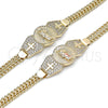 Oro Laminado Fancy Bracelet, Gold Filled Style San Judas and Bismark Design, with White Cubic Zirconia, Polished, Golden Finish, 03.411.0040.08 (07 MM Thickness, 8 Inches Length)