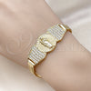 Oro Laminado Fancy Bracelet, Gold Filled Style San Judas and Bismark Design, with White Cubic Zirconia, Polished, Golden Finish, 03.411.0042.08 (07 MM Thickness, 8 Inches Length)