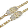 Oro Laminado Fancy Bracelet, Gold Filled Style San Judas and Bismark Design, with White Cubic Zirconia, Polished, Golden Finish, 03.411.0042.08 (07 MM Thickness, 8 Inches Length)