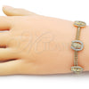 Oro Laminado Fancy Bracelet, Gold Filled Style Guadalupe and Bismark Design, with White Cubic Zirconia, Polished, Golden Finish, 03.411.0043.07 (05 MM Thickness, 7 Inches Length)