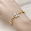 Oro Laminado Fancy Bracelet, Gold Filled Style Guadalupe and Bismark Design, with White Cubic Zirconia, Polished, Golden Finish, 03.411.0043.07 (05 MM Thickness, 7 Inches Length)