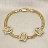 Oro Laminado Fancy Bracelet, Gold Filled Style Guadalupe and Bismark Design, with White Cubic Zirconia, Polished, Golden Finish, 03.411.0043.07 (05 MM Thickness, 7 Inches Length)