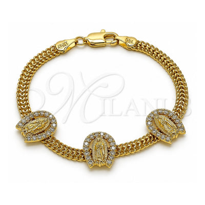 Oro Laminado Fancy Bracelet, Gold Filled Style Guadalupe and Bismark Design, with White Cubic Zirconia, Polished, Golden Finish, 03.411.0043.07 (05 MM Thickness, 7 Inches Length)
