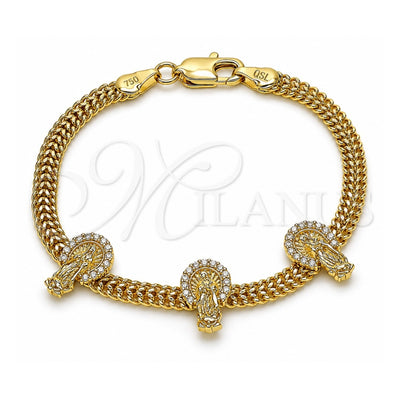 Oro Laminado Fancy Bracelet, Gold Filled Style Guadalupe and Bismark Design, with White Micro Pave, Polished, Golden Finish, 03.411.0045.07 (05 MM Thickness, 7 Inches Length)