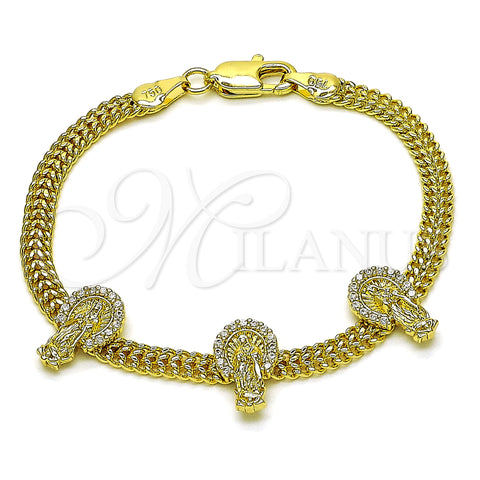 Oro Laminado Fancy Bracelet, Gold Filled Style Guadalupe and Bismark Design, with White Micro Pave, Polished, Golden Finish, 03.411.0045.07 (05 MM Thickness, 7 Inches Length)