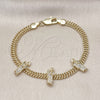 Oro Laminado Fancy Bracelet, Gold Filled Style San Judas and Bismark Design, with White Micro Pave, Polished, Golden Finish, 03.411.0047.07 (05 MM Thickness, 7 Inches Length)