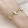 Oro Laminado Fancy Bracelet, Gold Filled Style San Judas and Bismark Design, with White Micro Pave, Polished, Golden Finish, 03.411.0048.07 (05 MM Thickness, 7 Inches Length)