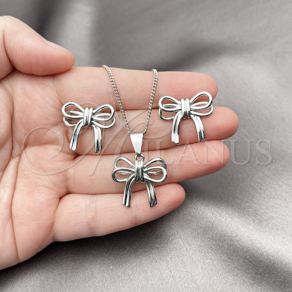 White Gold Filled Ring — Earring and Pendant Adult Set Bow Design Polished — alternate product view — SKU 156748 | Oro Laminado Blanco anillo — Earring and Pendant Adult Set Bow diseño pulido — SKU 156748