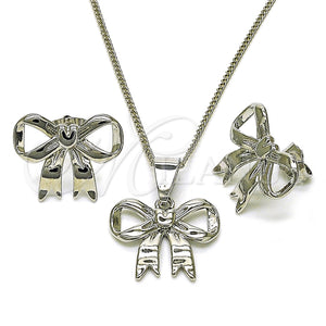 White Gold Filled Ring — Earring and Pendant Adult Set Bow Design Polished — main product view — SKU 156750 | Oro Laminado Blanco anillo — Earring and Pendant Adult Set Bow diseño pulido — SKU 156750