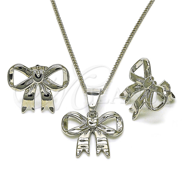 White Gold Filled Ring — Earring and Pendant Adult Set Bow Design Polished — main product view — SKU 156750 | Oro Laminado Blanco anillo — Earring and Pendant Adult Set Bow diseño pulido — SKU 156750