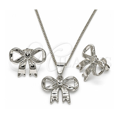 White Gold Filled Earring and Pendant Adult Set, Bow Design, Polished, Rhodium Finish, 10.163.0038.1