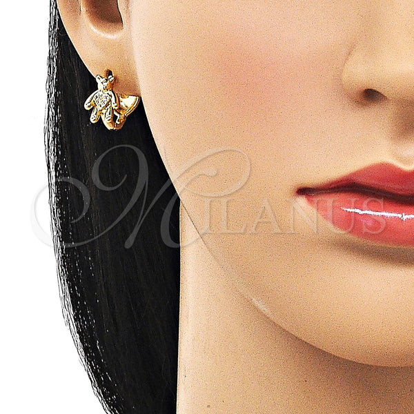 Gold Filled Hoop Earrings — Huggie Hoop Teddy Bear and Heart Design with — alternate product view — SKU 156763 | Oro Laminado aretes de aro — Huggie Hoop Teddy Bear and corazón diseño with — SKU 156763