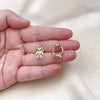 Oro Laminado Huggie Hoop, Gold Filled Style Teddy Bear and Heart Design, with White Micro Pave, Polished, Golden Finish, 02.195.0296.15