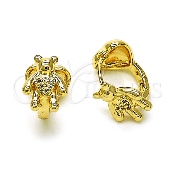 Gold Filled Hoop Earrings — Huggie Hoop Teddy Bear and Heart Design with — main product view — SKU 156763 | Oro Laminado aretes de aro — Huggie Hoop Teddy Bear and corazón diseño with — SKU 156763
