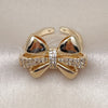 Oro Laminado Multi Stone Ring, Gold Filled Style Bow Design, with White Cubic Zirconia, Polished, Golden Finish, 01.60.0022 (One size fits all)